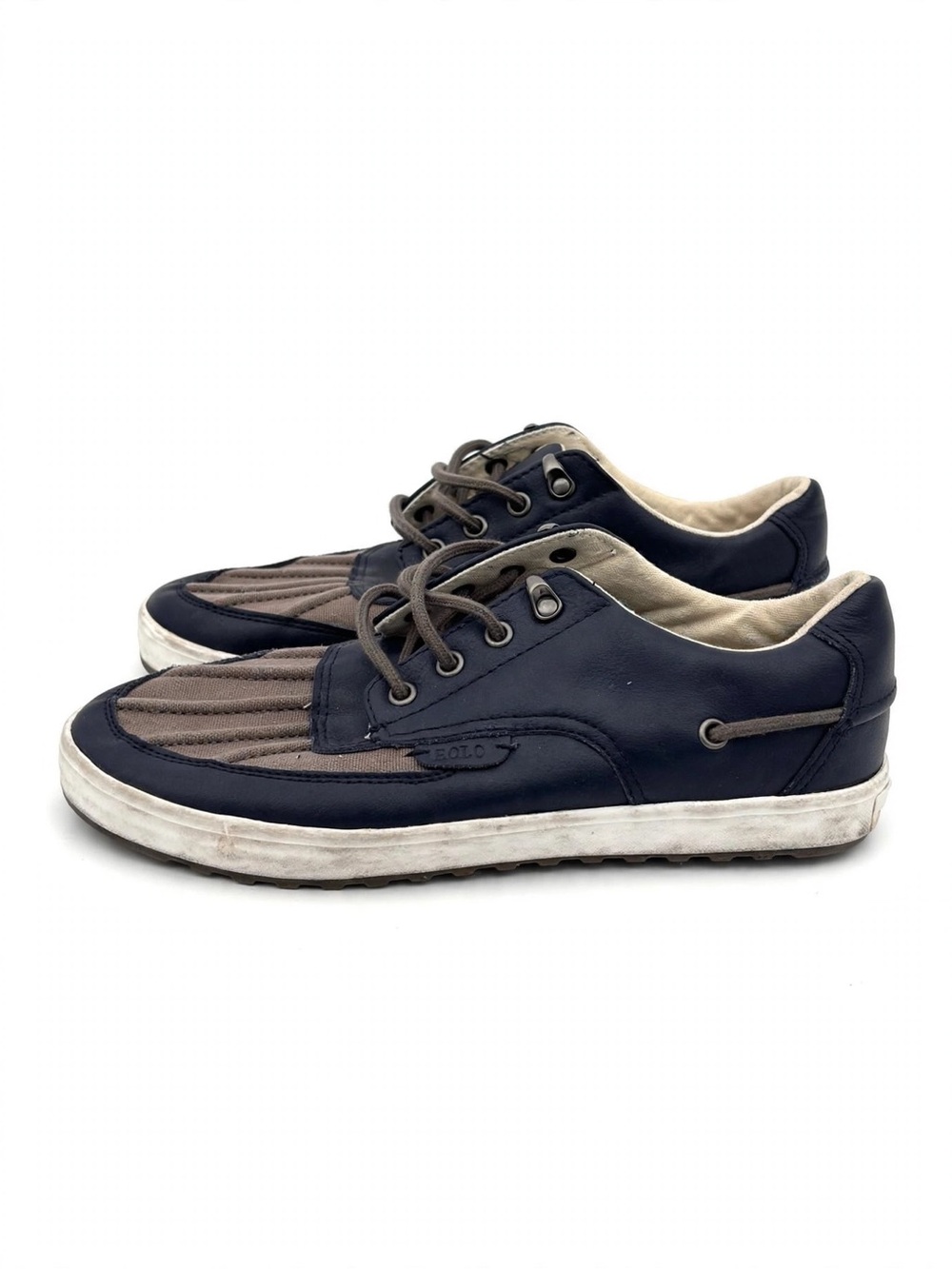 Polo Ralph Lauren Ramiro Men's Leather Boat Shoes Blue/Canvas Size 8.5 D